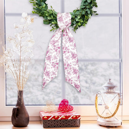 Whaline Pink Flower Wreath Sash - Chinoiserie Floral Garland Ribbon for Holiday Home Decor | 2 Pieces