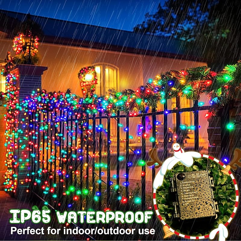 Multicolor Outdoor Battery-Operated Christmas String Lights 100LED 33ft 8 Modes with Timer - 2 Pack
