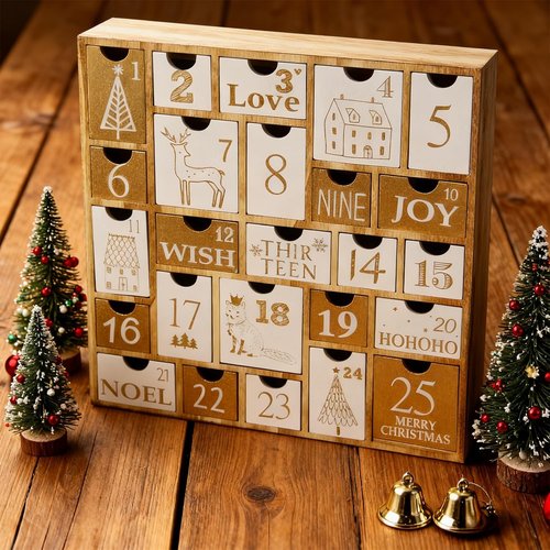 Juegoal Advent Calendar - 25 Refillable Wooden Drawers | Countdown to Christmas Gift for Kids - 12 Inches Tall