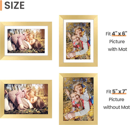 Upsimples 5x7 Picture Frame - Elegant Gold Design for 4x6 or 5x7 Photos | Wall Hanging Display, 1 Pack