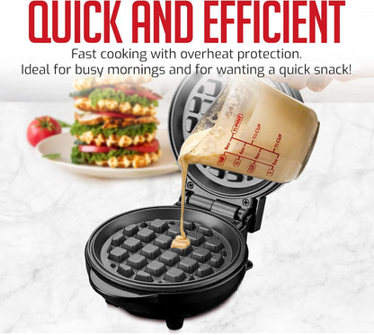 OVENTE Mini Waffle Maker - 4-Inch Non-Stick Chaffle Mold with Quick Heat-Up & Overheat Protection - Black WM215B