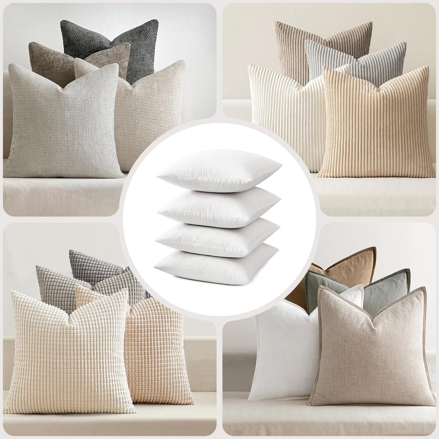 MIULEE Pillow Inserts | Premium Down Feather Stuffers - 18x18 Inches, Pack of 4, White Cotton Fabric