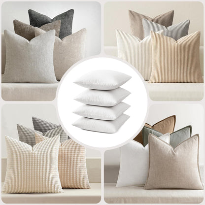 MIULEE Pillow Inserts | Premium Down Feather Stuffers - 18x18 Inches, Pack of 4, White Cotton Fabric