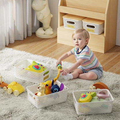 8 Pack Plastic Storage Bins with Bamboo Lids - Stackable Organizer Baskets for Pantry, Office & Nursery