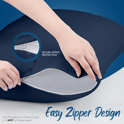 Utopia Bedding Premium 100% Waterproof Pillow Protectors with Zipper Queen Size (Set of 4), Bed Bug and Dust Mite Proof Zippered Pillow Covers, Pillow Encasement Cases, Navy
