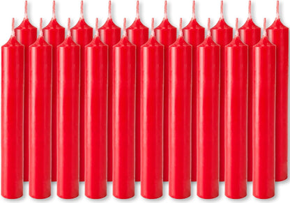 BRUBAKER Mini Taper Candles - 20 Pcs Unscented Red Candles for Rituals, Weddings & Home Decor | 3¾ x ½ Inches