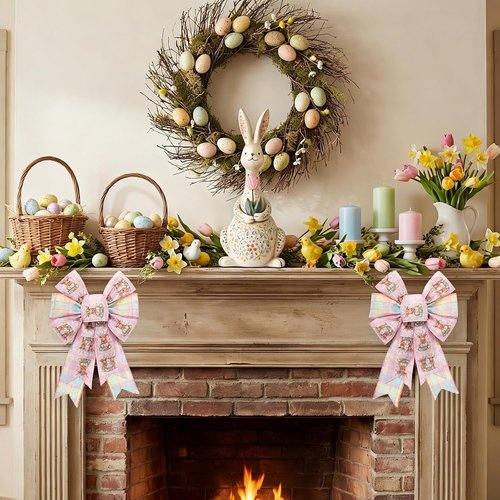 Hying Pink Buffalo Plaid Wreath Bows - 2 Pieces Spring Highland Cattle Decor for Baby Showers & Anniversaries