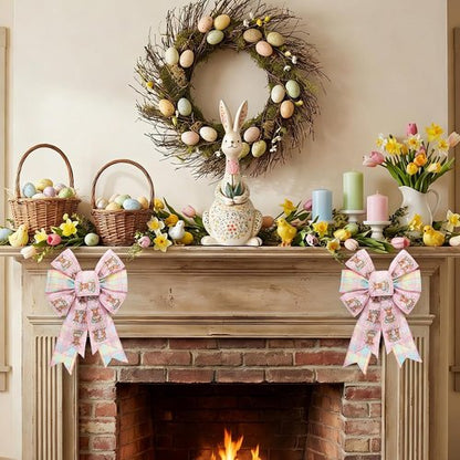 Hying Pink Buffalo Plaid Wreath Bows - 2 Pieces Spring Highland Cattle Decor for Baby Showers & Anniversaries