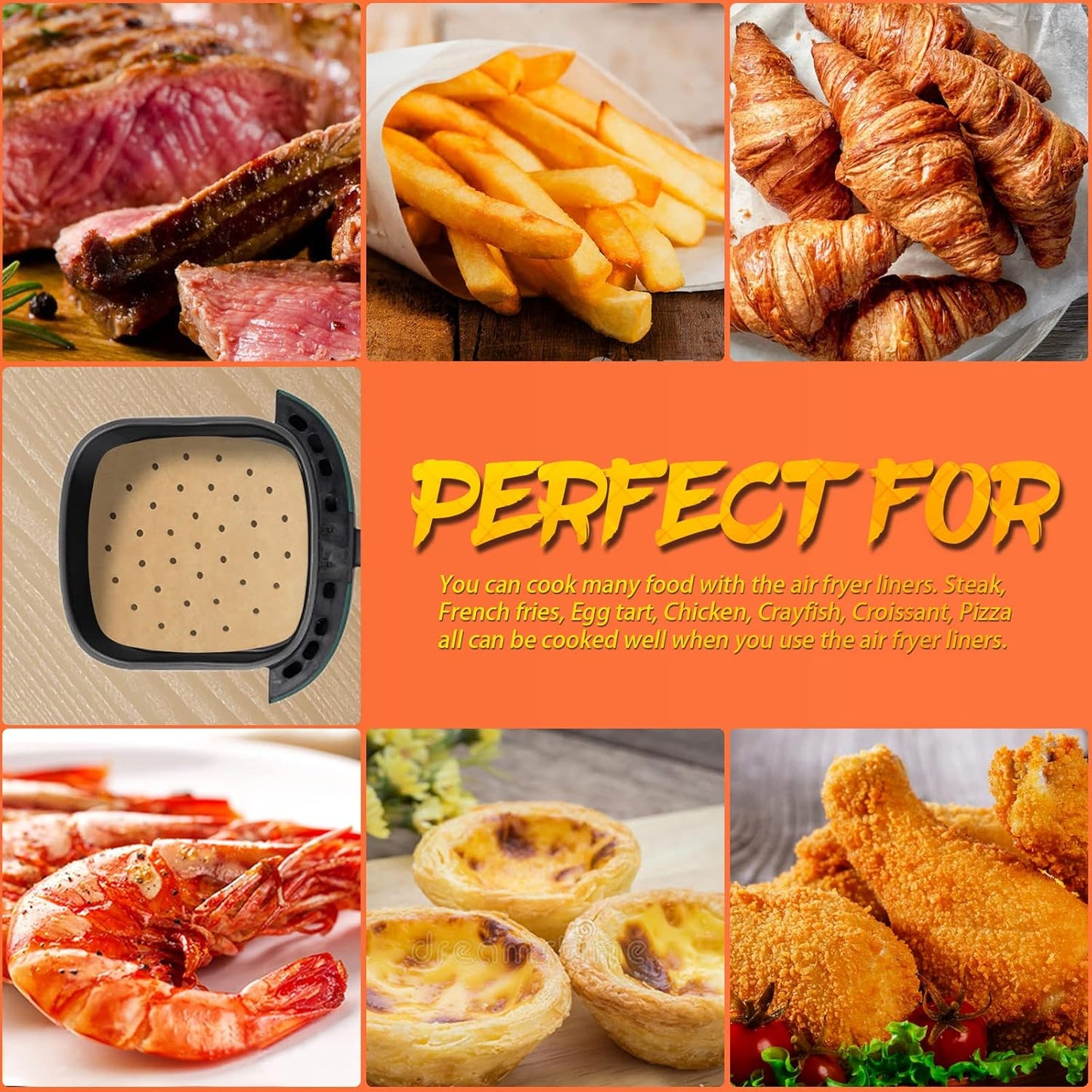 Numola 100 Pcs Disposable Air Fryer Liners - 9 Inch Perforated Parchment Sheets for Baking & Steaming