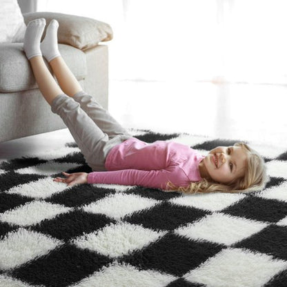 KICMOR Rugs for Living Room, 5x8 Area Rug Black and White Fluffy Shag Soft Checkered Rug Large Fuzzy Plush Furry Shaggy Carpet for Bedroom, Kids Boys Girls Teen Dorm Nursery Home Decor Aesthetic