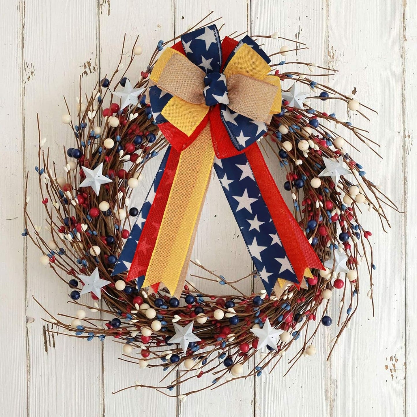 Meseey Patriotic Bow Set - Large Red & Blue Ribbon Bows for 4th of July Decorations | Holiday Wreaths