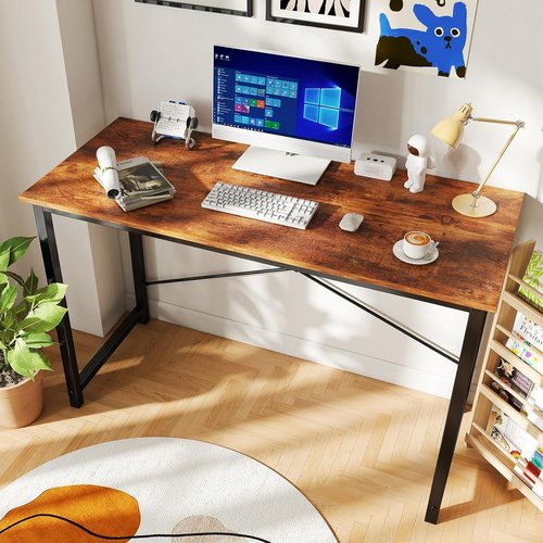 DUMOS 47-Inch Computer Desk - Modern Writing Table for Home Office | Space-Saving Design in Wood Brown