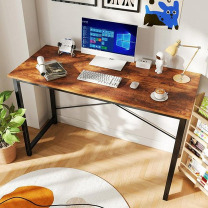 DUMOS 47-Inch Computer Desk - Modern Writing Table for Home Office | Space-Saving Design in Wood Brown