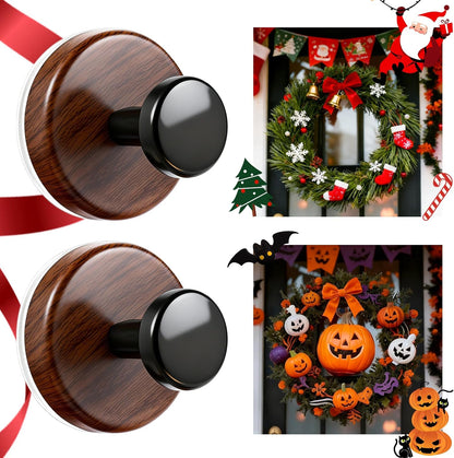 Walnut Wreath Hanger - Heavy Duty Suction Cup Hook for Front Door | 2-Pack for All Seasons