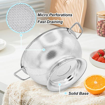 304 Stainless Steel Colander - Micro-Perforated 3-Quart Strainer | Dishwasher Safe for Pasta, Noodles, Vegetables & Fruits