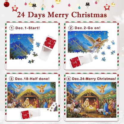 Gold Foil Accents Advent Calendar Jigsaw Puzzle - 1008 Pieces Nativity Scene Countdown for Family 2026