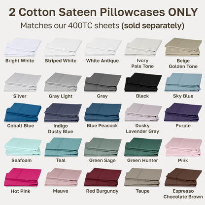 California Design Den Pillowcase Set | 400 Thread Count 100% Cotton Sateen | Soft & Breathable | Queen Size - Dusky Lavender Grey