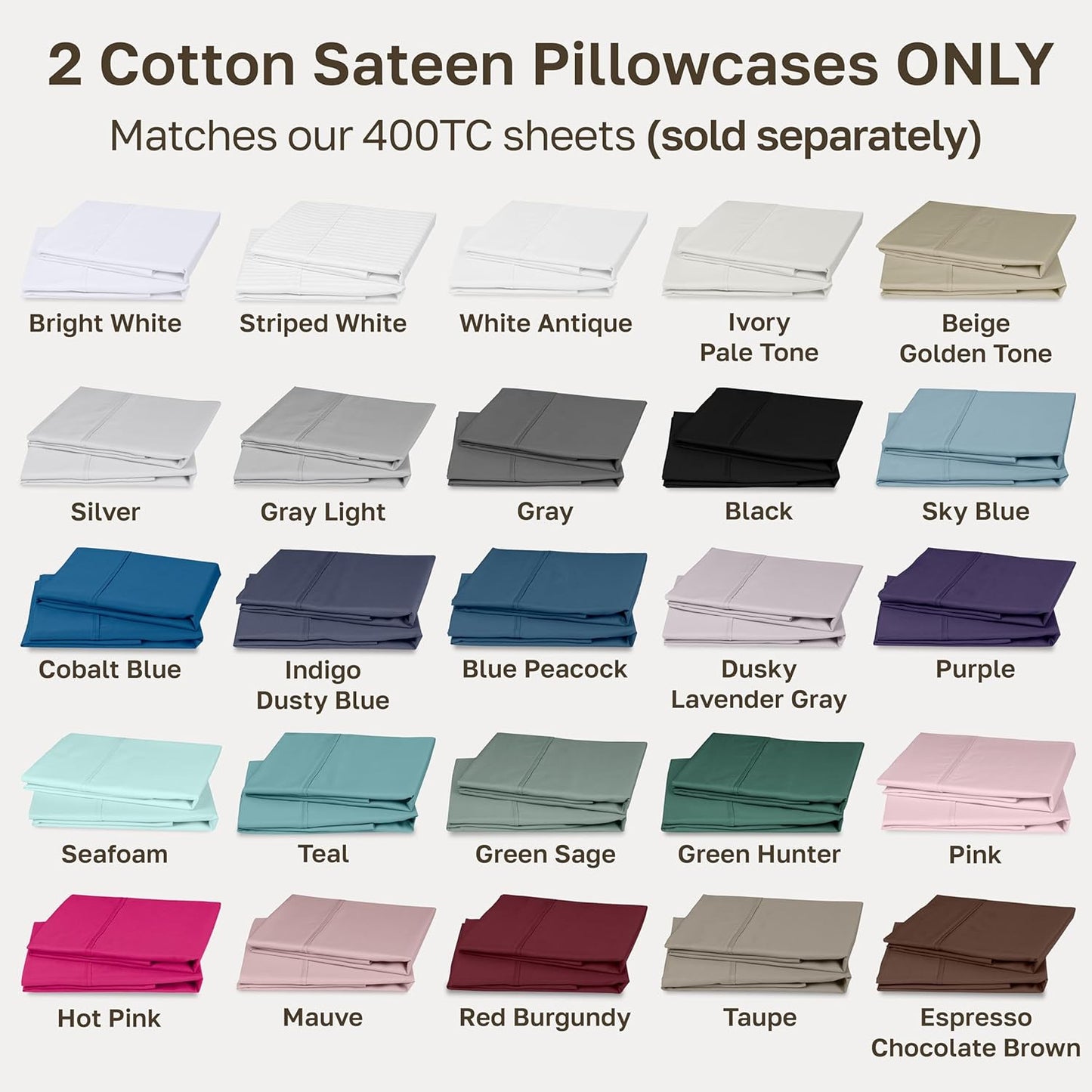 California Design Den King Size Pillowcase Set - 400 Thread Count, 100% Cotton Sateen, Soft & Breathable | Bright White