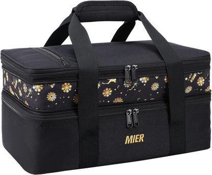 MIER Insulated Casserole Carrier Bag - Perfect for Lasagna & Potluck Parties | Fits 9 x 13 Inches, Expandable, Black
