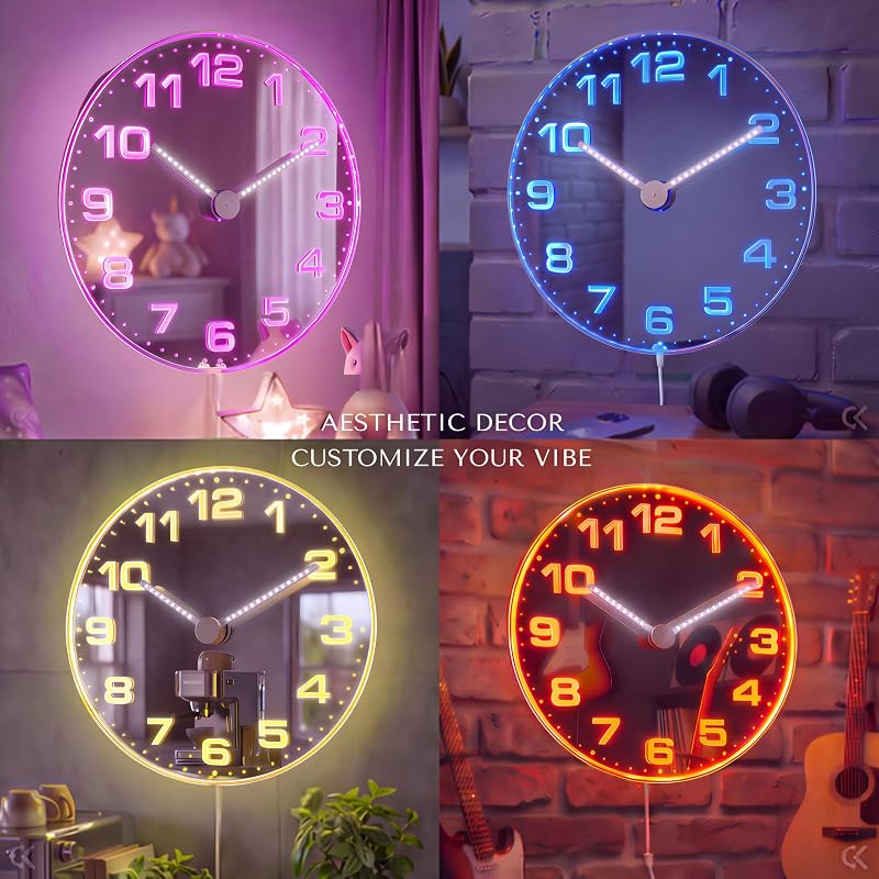 AdvPro GlowHands LED Neon Wall Clock - 18 Inch with RGB App & USB Power (Variation: Classic 1-12+18")