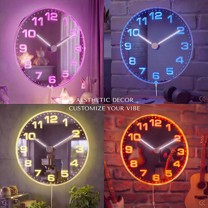 AdvPro GlowHands LED Neon Wall Clock - 18 Inch with RGB App & USB Power (Variation: Classic 1-12+18")