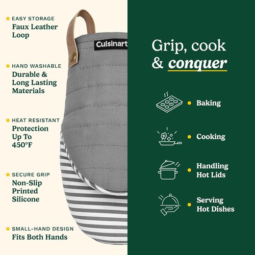 Cuisinart Mini Oven Mitts - Heat-Resistant 5.5” x 8” Kitchen Mitts with Non-Slip Silicone | Durable for Cooking & Baking