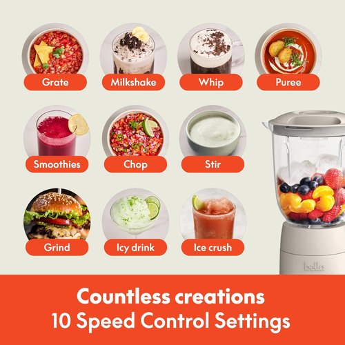 Bella 10-Speed Blender | Versatile Juicer & Smoothie Maker | 48oz Dishwasher Safe Pitcher & Lid