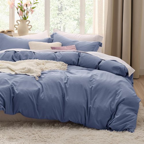 Bedsure Slate Blue Duvet Cover Set - King Size 3-Piece Soft Cotton-Like Bedding, 104x90 Inches with Zipper Closure & 2 Pillow Shams