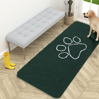 OLANLY Dog Door Mat - Absorbent Non-Slip Mud Mat for Muddy Paws | 59x24, Quick Dry Chenille, Blackish Green