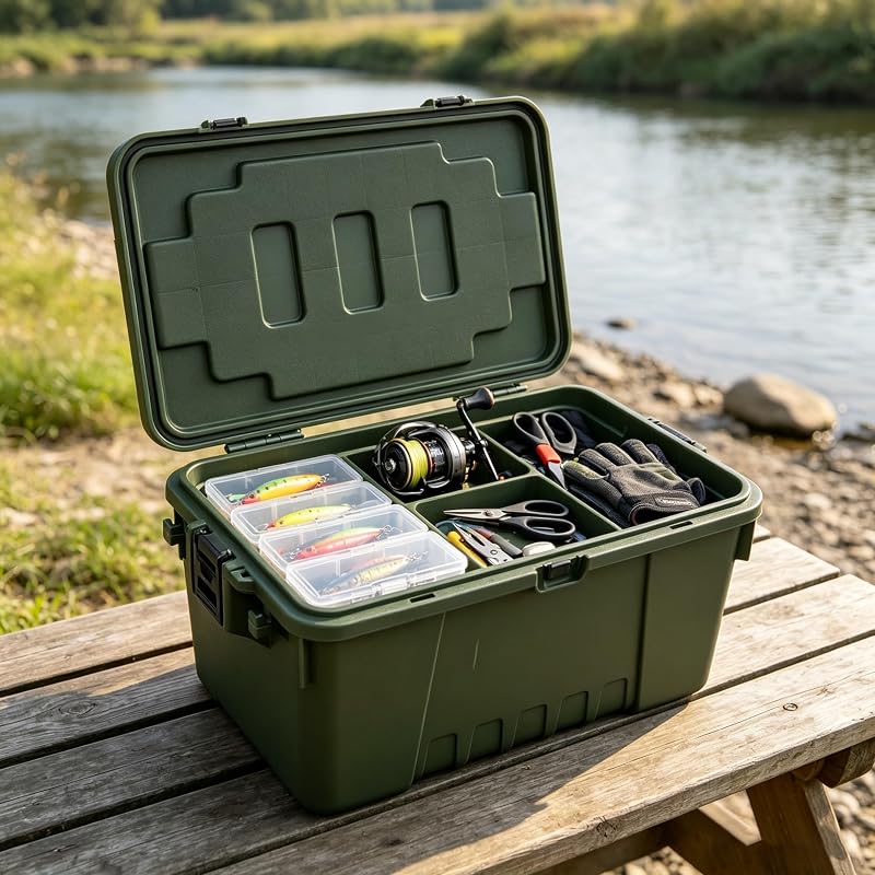 14 Gallon Lockable Weather-Resistant Plastic Storage Trunk with Wheels and Recessed Handles - Green