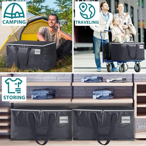 Fabspace Heavy Duty Moving Bags - Strong Zippers & Handles | Collapsible Storage Totes, 93L, 8-Pack