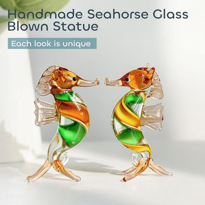 HDCRYSTALGIFTS Seahorse Art Glass Figurine - Handmade 3'' Miniature Ocean Decor Collectible