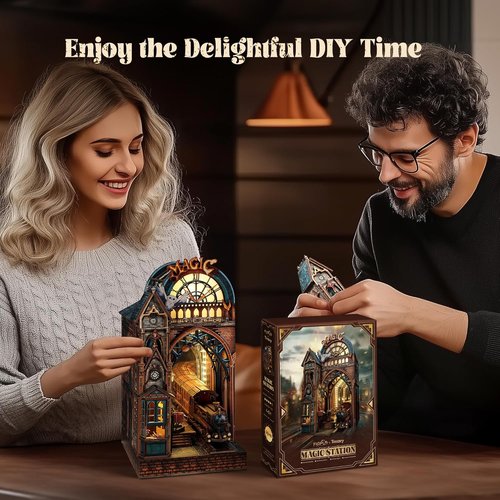 FUNPOLA LED 3D Puzzle - Interactive Magic Station Book Nook Kit | DIY Miniature Decor for Bookshelves