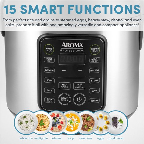 AROMA Professional Digital Rice Cooker, 10-Cup (Uncooked) / 20-Cup (Cooked), Multicooker, Slow Cooker, Steamer, Oatmeal Cooker, Egg Cooker, STS, 5 Qt, Black, ARC-5200SB
