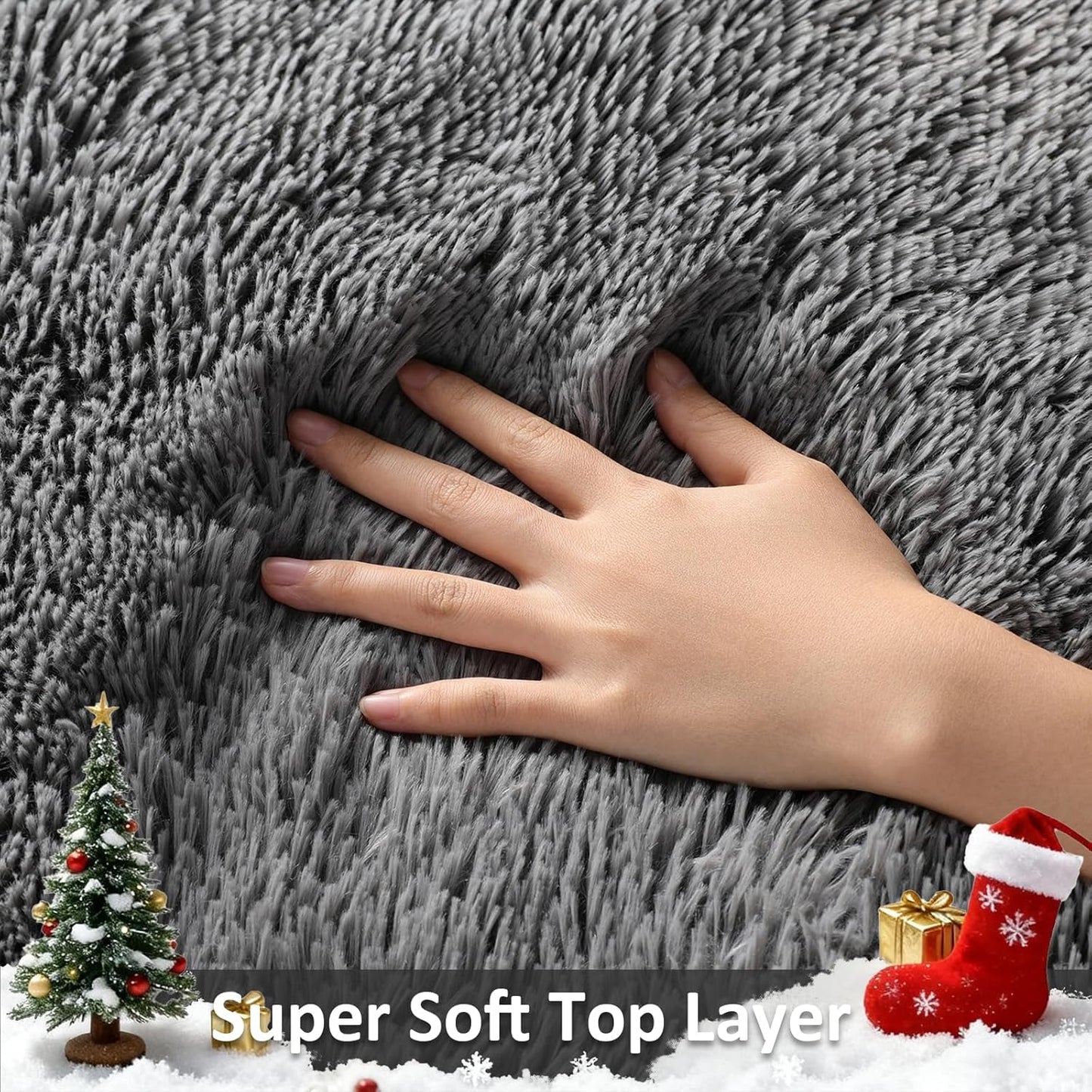 Ophanie Small Grey Area Rug - Fluffy Non-Slip Bedroom Carpet | 2x3 Mini Mat for Home Decor