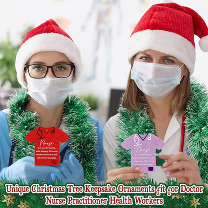 12 Pcs Christmas Nurse Ornament Set - Nurse Scrub Figures with Red Ribbon, Gift for Healthcare Workers