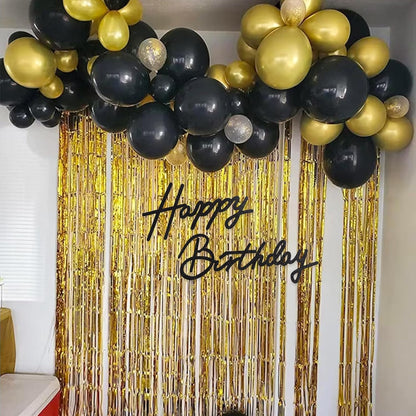 TONIFUL Happy Birthday Sign - Glitter Black Felt Banner for Stunning Party Backdrops | Includes Dot Glue