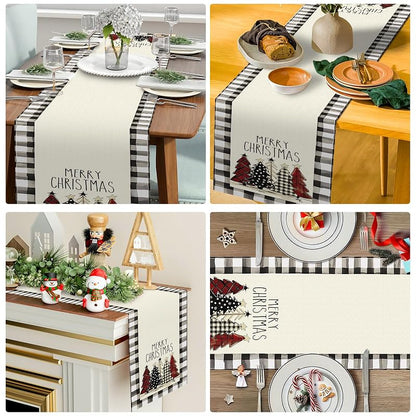 Red & White Christmas Table Runner 13x48 in - Buffalo Check Holiday Decor, 48in