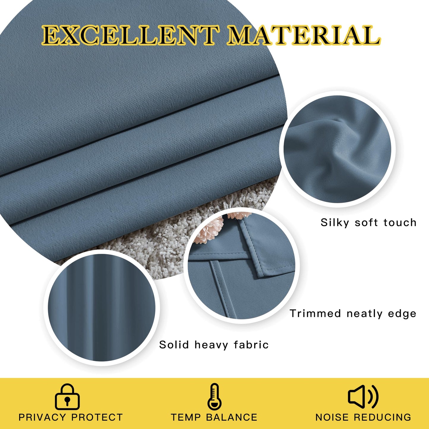 NICETOWN Smoky Blue Blackout Curtains for Bedroom - Triple Weave Grommet Top Thermal Insulated Window Treatment Light Blocking Drapes for Cafe/Home Office, W46 x L54, Set of 2