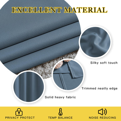NICETOWN Smoky Blue Blackout Curtains for Bedroom - Triple Weave Grommet Top Thermal Insulated Window Treatment Light Blocking Drapes for Cafe/Home Office, W46 x L54, Set of 2