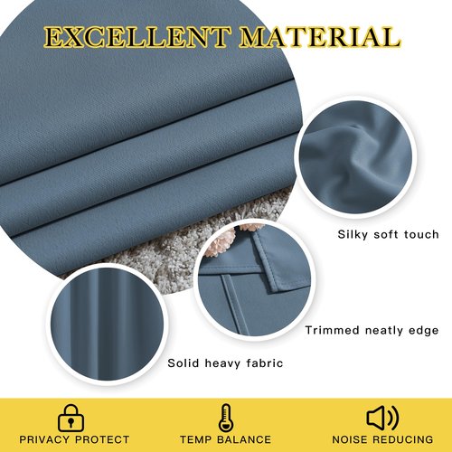 NICETOWN Blackout Smoky Blue Curtains for Sliding Glass Door, Grommet Window Treatment Thermal Curtains Room Dividers for Living Room/Bedroom, 2 Panels, W66 x L102