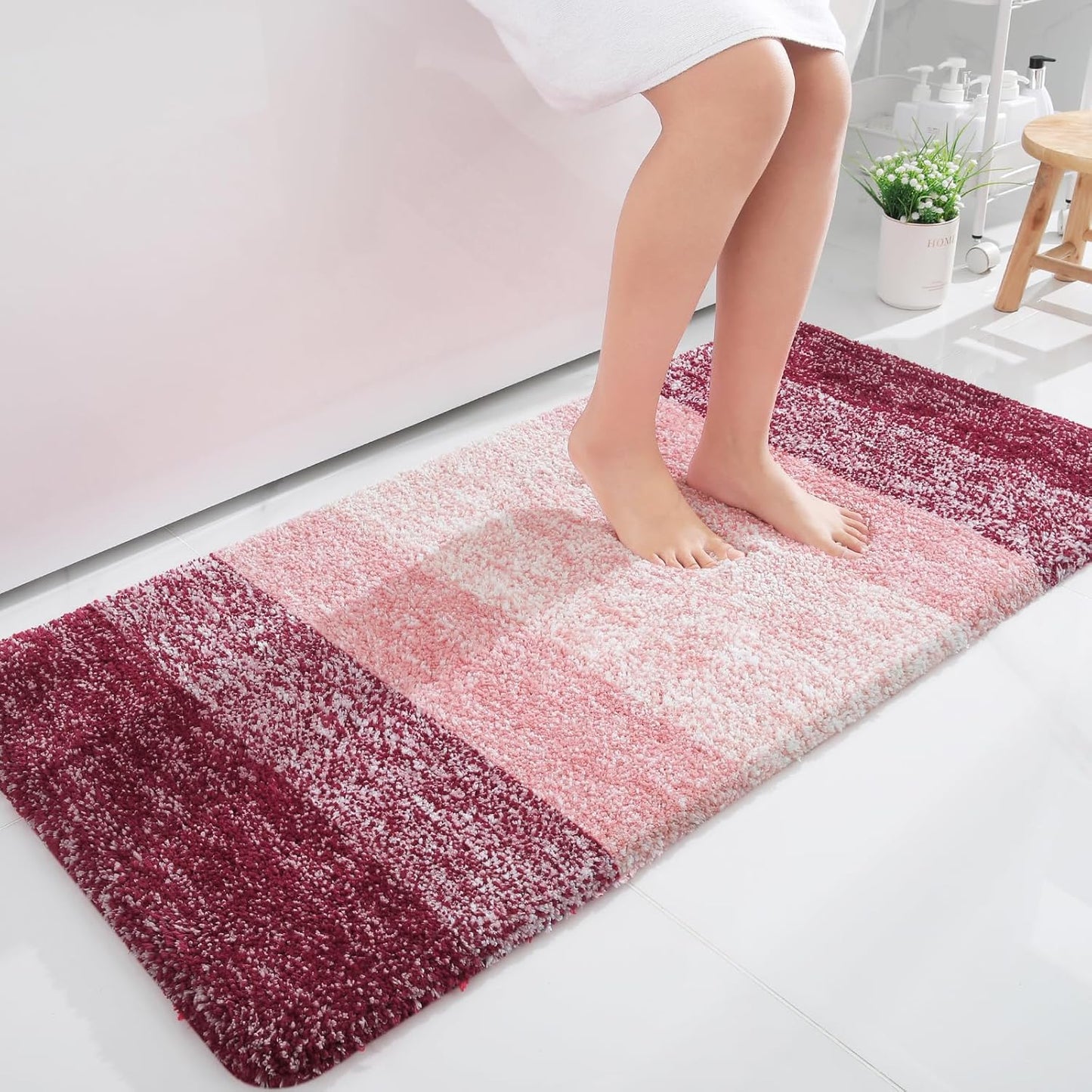 OLANLY Bathroom Runner Rug - Extra Soft Microfiber Mat | Quick-Dry, Washable, 44x24 Inches, Red