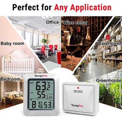 TempPro TP60 Digital Hygrometer Outdoor Thermometer Wireless Temperature and Humidity Gauge Monitor Room Thermometer with 500ft/150m Range Humidity Meter Temperature Indicators (Previously ThermoPro)