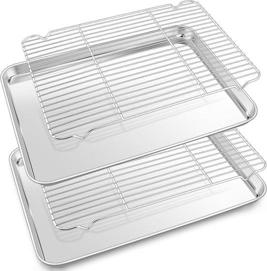 P&P CHEF Stainless Steel Baking Sheet Set - 17.5 Inch Cookie Trays with Cooling Racks | Oven & Dishwasher Safe
