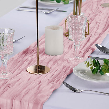 Skiennix Cheesecloth Table Runner - Rustic 9ft Gauze Design for Weddings & Events | Pink 17 x 108 Inch