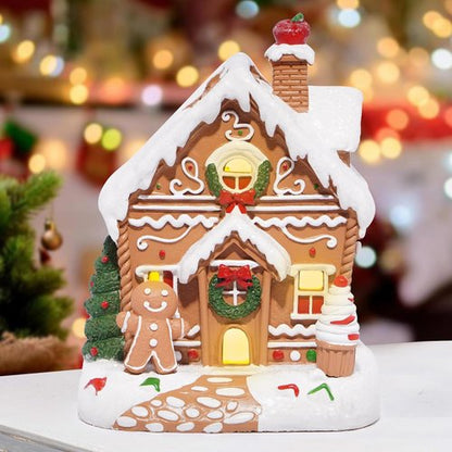 Hodao Gingerbread House Decor Figurine - Battery-Powered 5.1" Resin Village for Festive Indoor Displays
