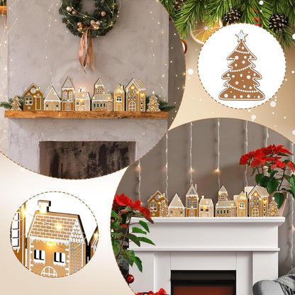 Retisee Christmas Gingerbread House Decorations Set - Foldable Design with LED Light & 2 Trees | Yellow