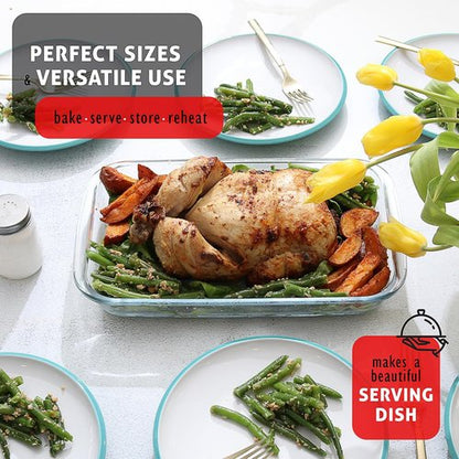 EATEX Glass Food Storage Containers Set - 7-Pack Baking Dishes with Lids | Oven, Microwave & Freezer Safe
