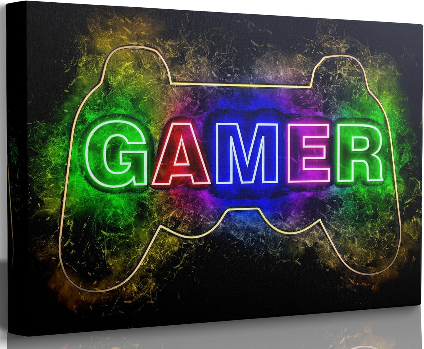 Skiennix Colorful Neon Gamepad Canvas Wall Art - Vibrant Video Gamer Poster for Teen Boys Room | 12 x 16 Inch