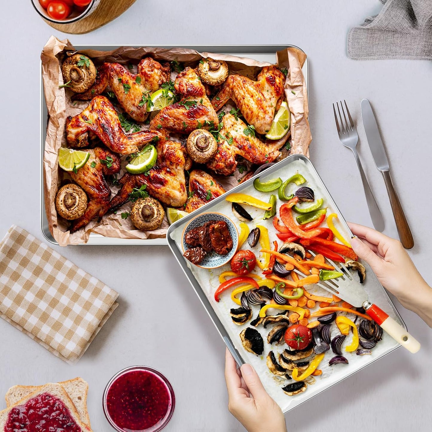 Ohtomber Stainless Steel Baking Sheet Pan Set - Heavy Duty 3 Pack Cookie Sheets | 9/12/16 Inch Trays for Roasting